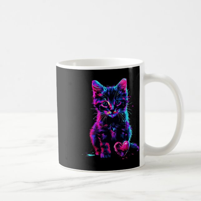Mug Drôle Art Lumière noire Glitch Mignon Chat Chaton  (Droite)