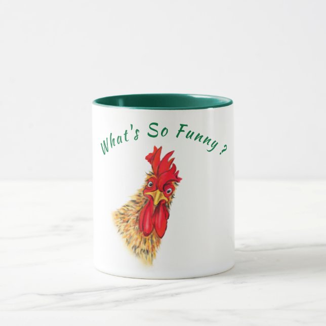 Mug drôle avec coq surpris - Texte personnalisé (Centre)