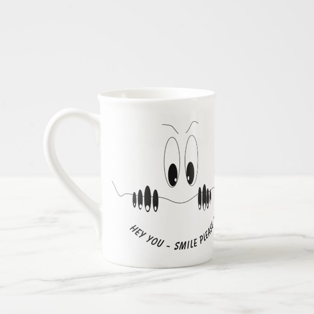 Mug drôle avec yeux de curiosité - Texte personnal (Gauche)