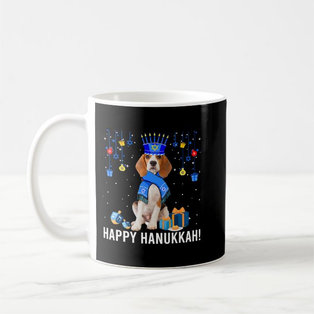 Mug Drôle Beagle Menorah Casquette Noël Joyeux Hanoukk (Gauche)