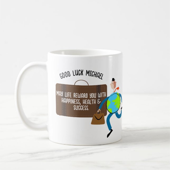 Mug Drôle cadeau d'adieu personnalisé Voyageur (Gauche)