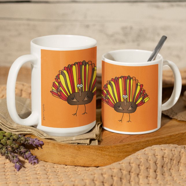 Mug Drôle, Caricature colorée Thanksgiving Turquie (Hey, check out this awesome holiday turkey mug! Available in both 15oz and 11oz size!)