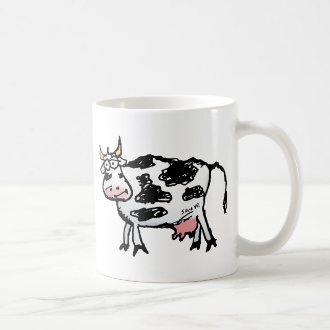 Mug Drôle Cartoon de vache noir et blanc (Droite)