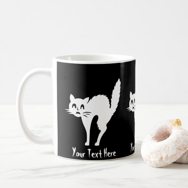 Mug drôle chat blanc en colère avec arcade dos hallowe (Avec donut)