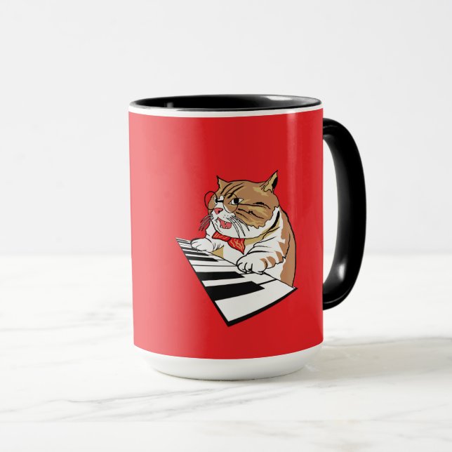 Mug Drôle Chat Classic Jazz Piano Lecteur Clavier (Devant droit)
