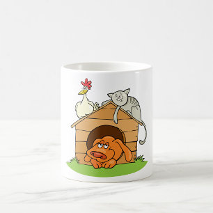 Mug Drôle chat de chien caricaturé et poulet sur la ni