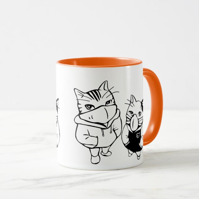 Mug Drôle Chat mignon Portant Masque Visage - Feline J (Devant droit)