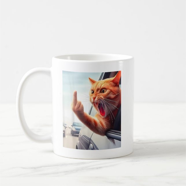 Mug Drôle Chat Moyen Doigt Hilarious Chat Dans La Voit (Gauche)