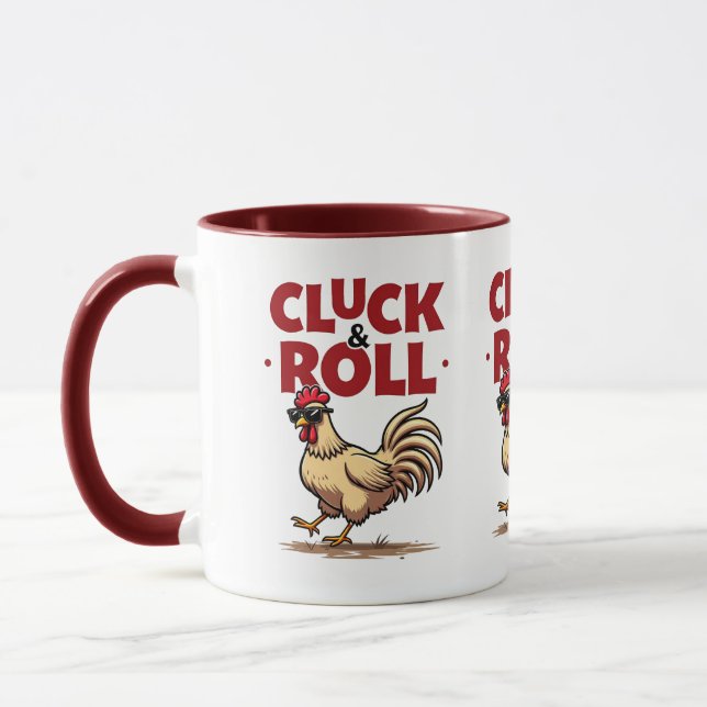 Mug Drôle "Cluck & Roll" Cool Rooster Conception de de (Gauche)