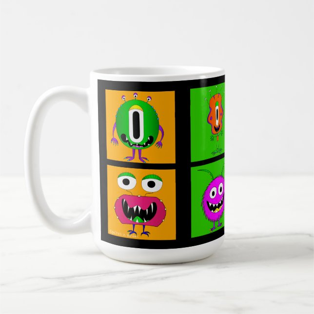 Mug Drôle, Coloré, Monstres de dessin, Halloween (Gauche)