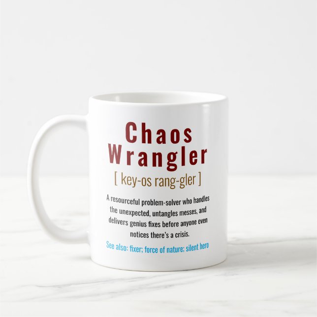 Mug drôle Coordinateur Chaos Définition Bureau Coworke (Gauche)