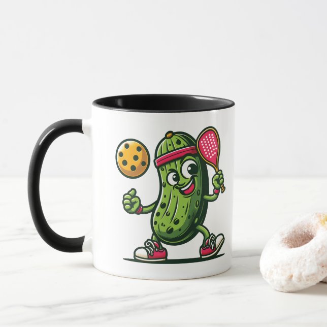 Mug Drôle cornichon jouant au pickleball (Avec donut)