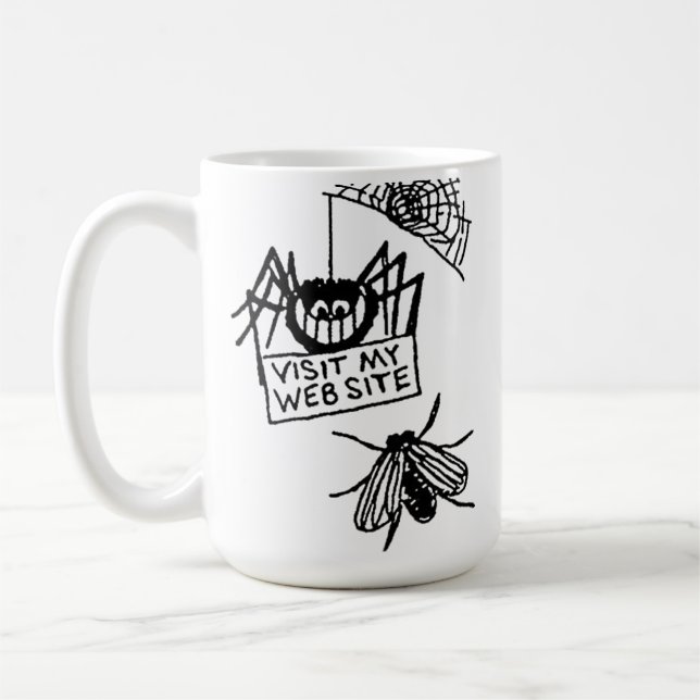 Mug Drôle d'araignée dit visiter mon site Web Cartoon (Gauche)