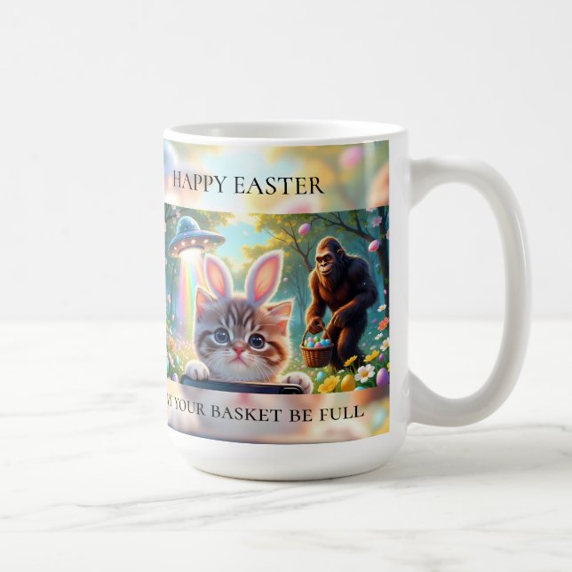 Mug Drôle de Bigfoot UFO Pâques | Mignon Chat Lapin Se (Droite)