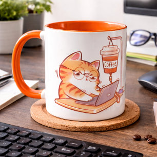 Mug Drôle de Chat Café, Programmeur Surmené Mignon