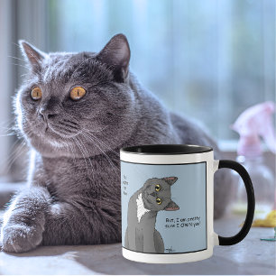 Mug Drôle de chat Fête des Pères Gris Chat Bleu