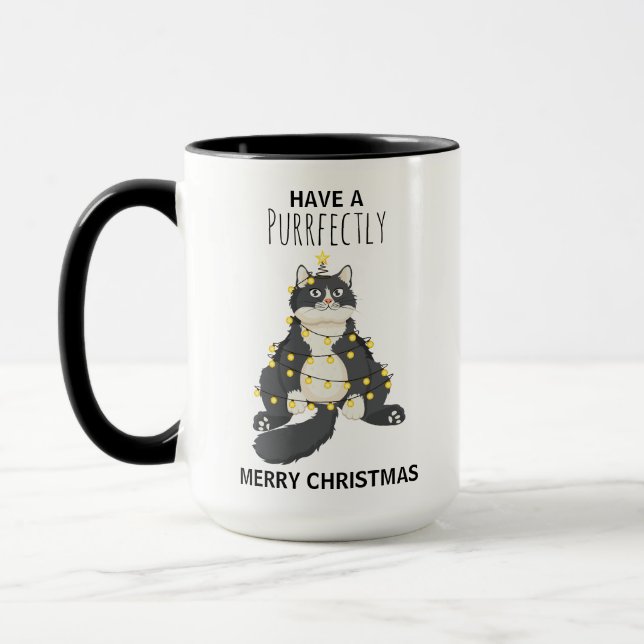 Mug Drôle de chat noir de Noël, humour d'hiver simple (Gauche)
