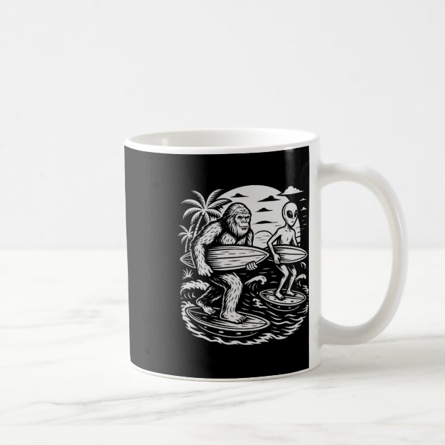 Mug Drôle de Cryptide Bigfoot Alien Surfant Ufo Plage  (Droite)