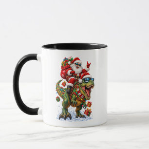 Mug Drôle de dinosaure rétro Santa à cheval sur un T-R