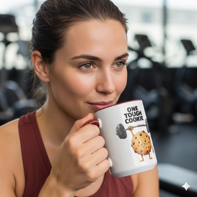 Mug Drôle de dur à cuire levant un haltère (Funny One Tough Cookie Two-Tone 15oz Mug Cover Photo)