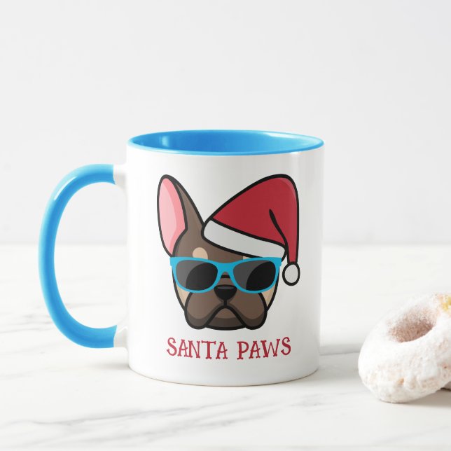 Mug Drôle de Frenchie Brun Tan Père Noël Noël (Avec donut)