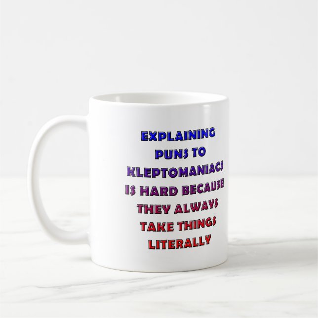 Mug drôle de jeux de mots sur la cleptomanie ou mu (Gauche)