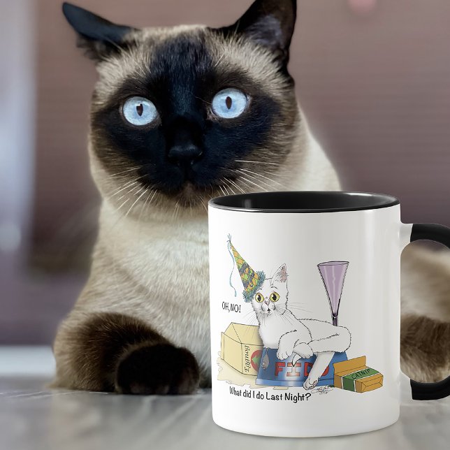 Mug Drôle de Lendemain de Nouvel An Chat Blanc (Créateur téléchargé)