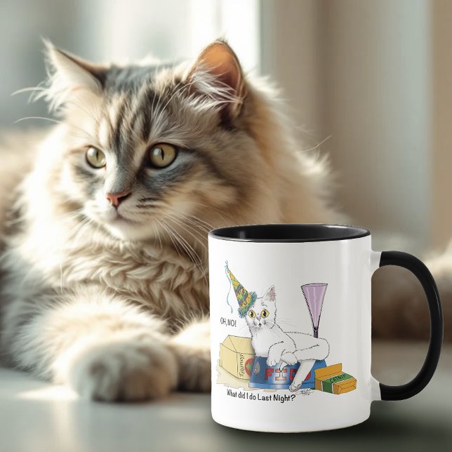 Mug Drôle de Lendemain de Nouvel An Chat Blanc (Créateur téléchargé)