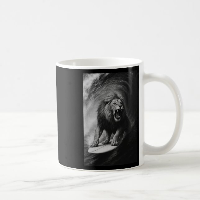 Mug Drôle de lion surfant selfie sur planche de surf S (Droite)