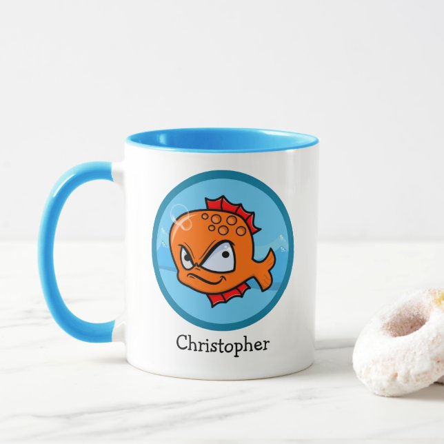 Mug Drôle de poisson rouge en colère personnalisé (Avec donut)