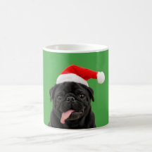 Drôle de Pug Noir Chapeau de Père Noël Langue Deho