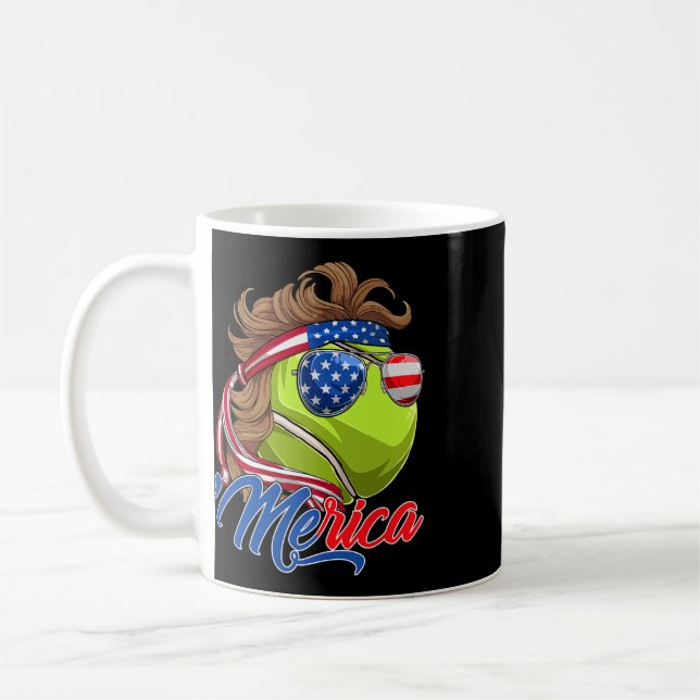 Mug Drôle de tennis Merica Ll et drapeau américain Sun (Gauche)