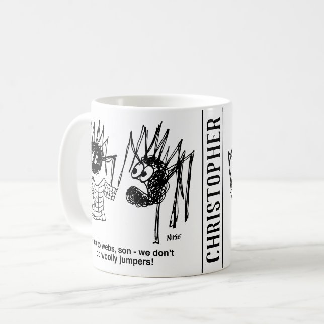 Mug Drôle dessin d'araignées - On a fait un pull (Devant gauche)