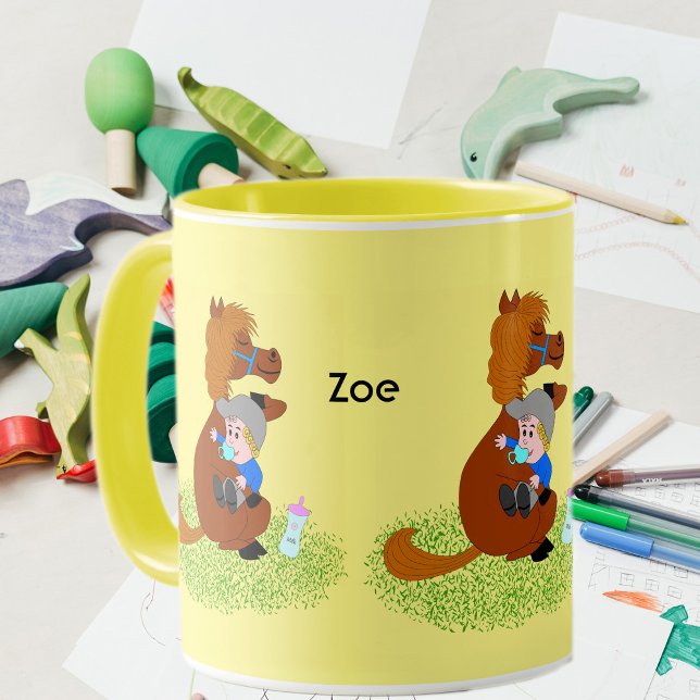 Mug Drôle et mignon poney avec bébé - baby-sitter (Créateur téléchargé)