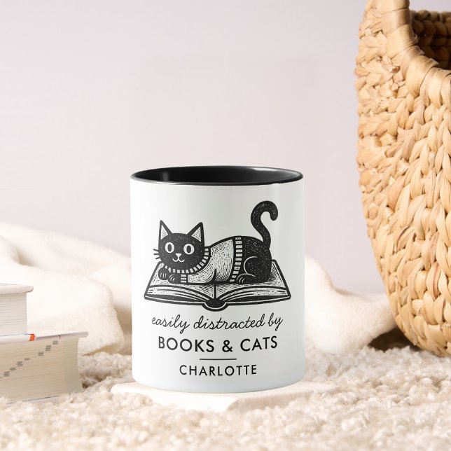 Mug Drôle Facilement Distrait par les Livres et les Ch (Créateur téléchargé)