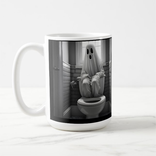 Mug Drôle fantôme assis dans les toilettes (Gauche)