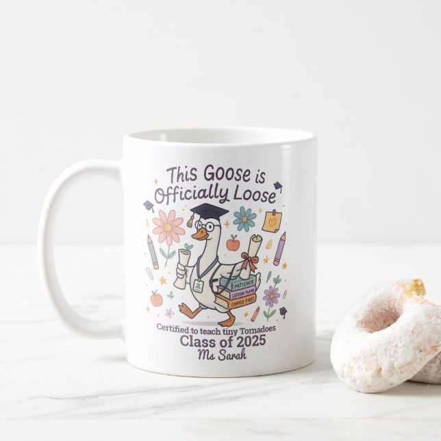 Mug Drôle Goose Enseignant Diplôme Cadeau Personnalisé (Avec donut)