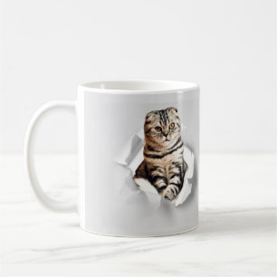 Mug Drôle Gray Cat Popping à travers l'illusion du pap