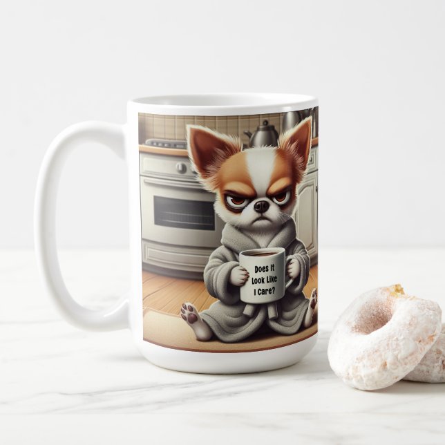Mug Drôle Grumpy Cartoon Dog dans la scène de cuisine (Avec donut)
