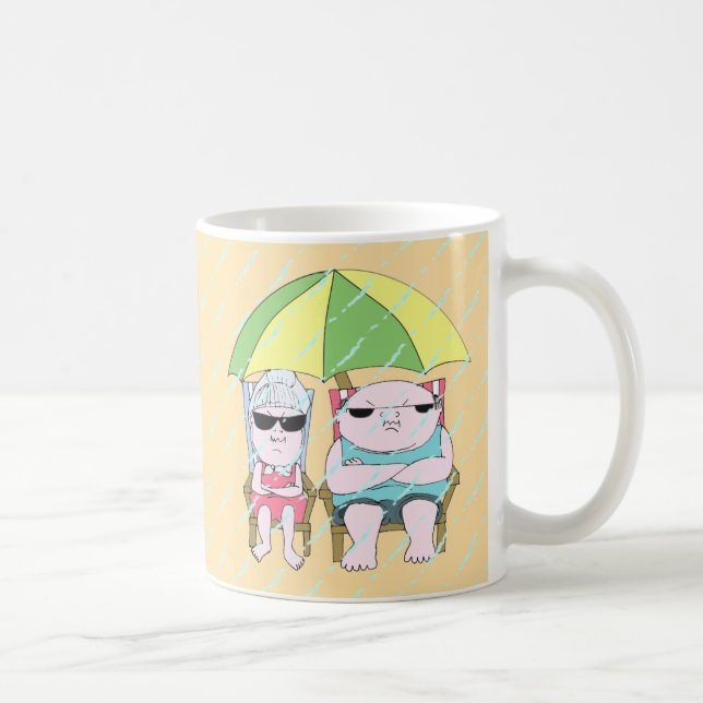 Mug Drôle Grumpy Couple à la plage en Art de la pluie (Droite)