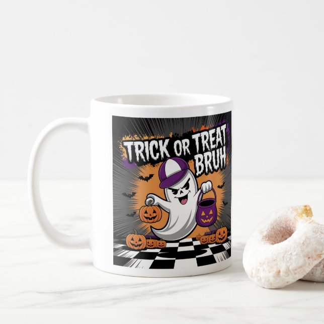 Mug Drôle Halloween fantôme & Citrouilles (Avec donut)