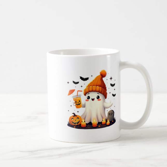 Mug Drôle Halloween mignon Fantôme Boire Café de glace (Droite)