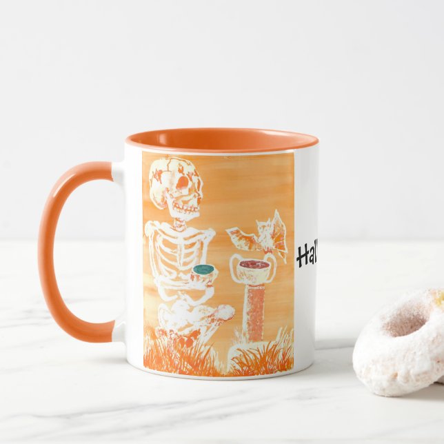 Mug Drôle Halloween Thé Skele ton Bat Crazy Coupe (Avec donut)