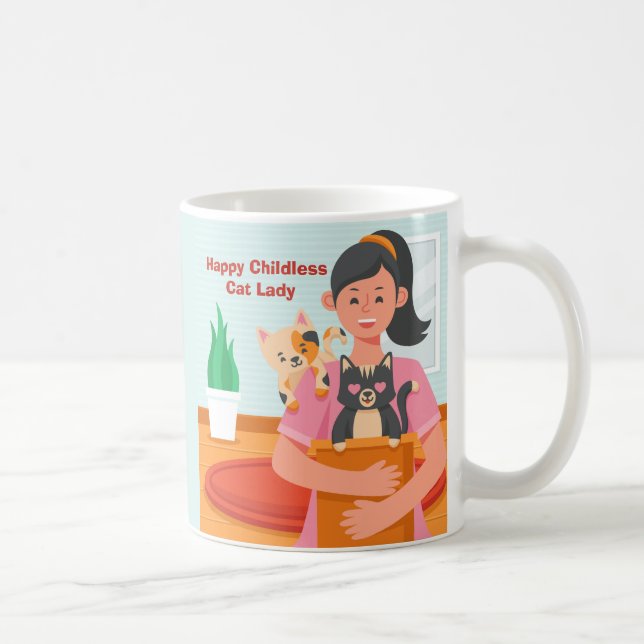 Mug Drôle Joyeux Chat sans enfant dame (Droite)