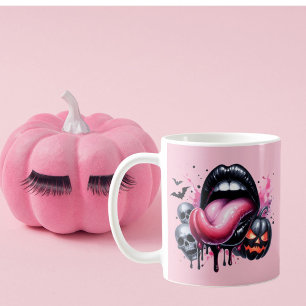 Mug Drôle Lèvres à goutte Halloween rose Éffrayant