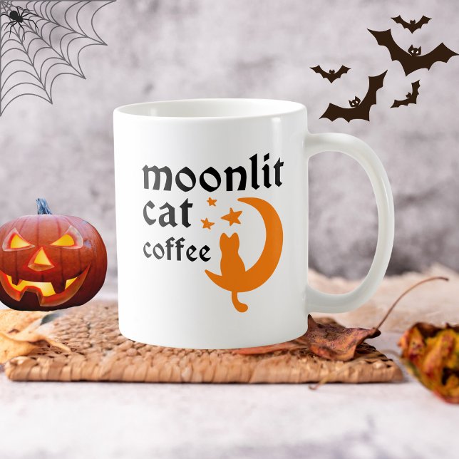 Mug Drôle lune orange Halloween avec chat  (Créateur téléchargé)