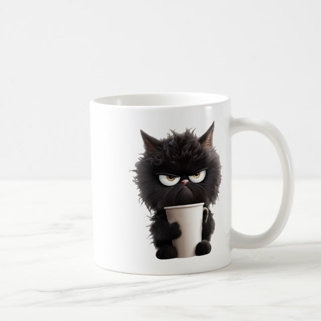 Mug Drôle mignon café de chat noir en colère (Droite)