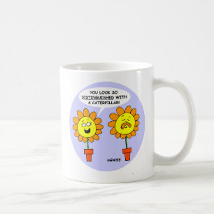 Mug Drôle Moustache Caterpillar et Dessin Fleurs