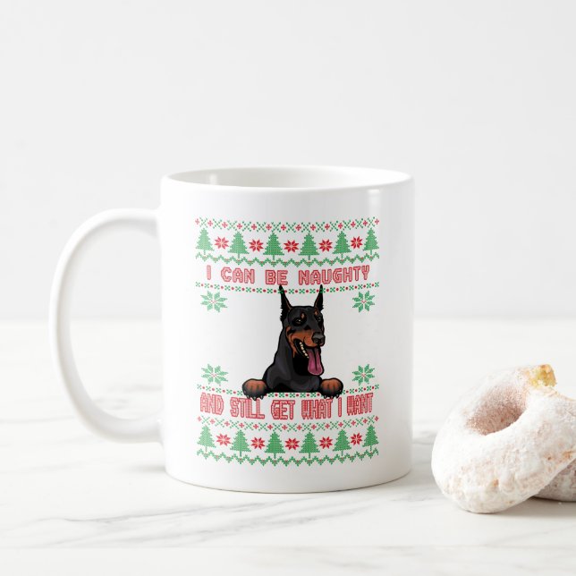 Mug Drôle Naughty Doberman Ugly Sweat de Noël (Avec donut)