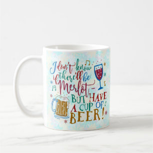 Mug Drôle Noël Merlot Vin Bière Typographie Humour